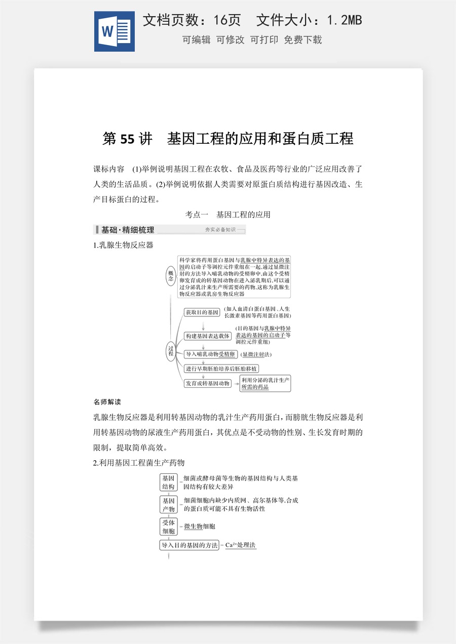 高中-高考总复习-生物-第55讲　基因工程的应用和蛋白质工程.doc